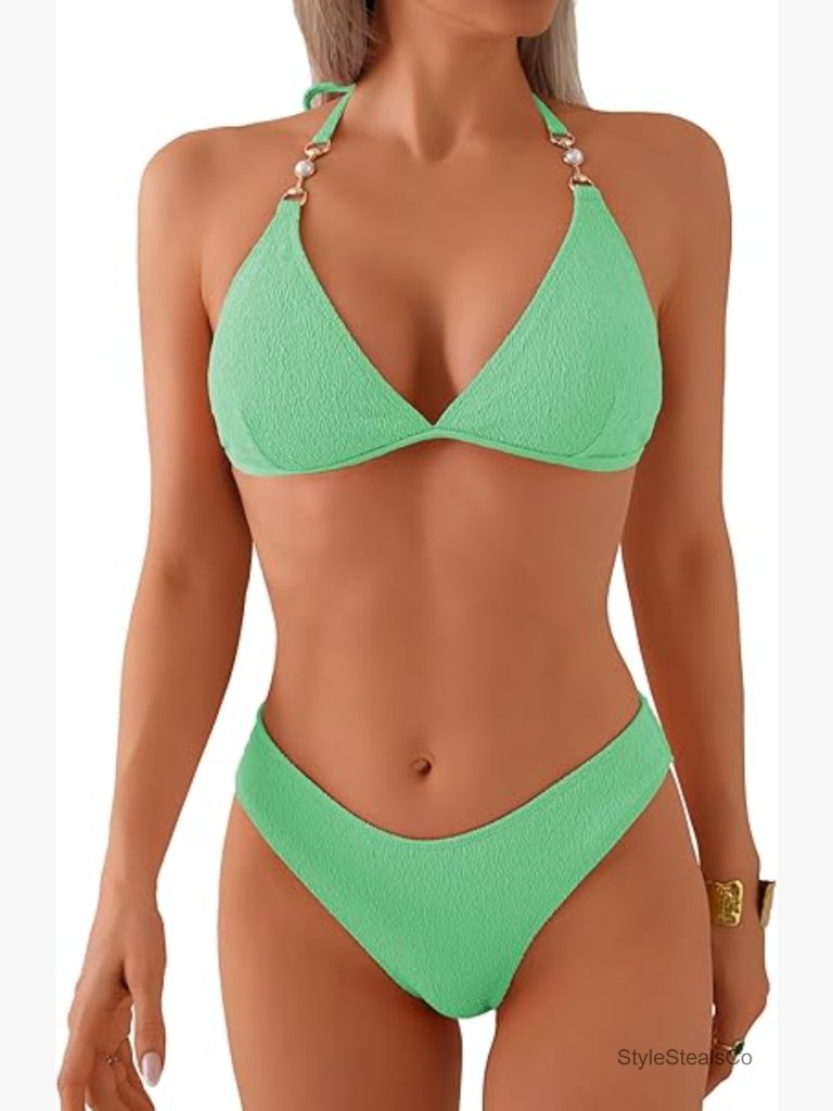 Cheeky High Cut Triangle Bikini Set Halter Two Piece Swimsuit